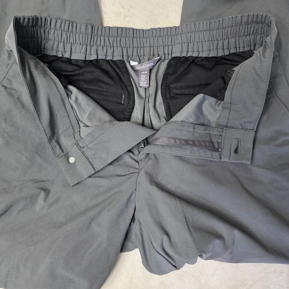 Van Heusen Mens 34x32 Performance‎ SLIM FIT Stretch Gray Pants Zipper Pockets